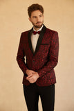 Châle rouge Revers Jacquard Blazer de bal des finissants masculin à un bouton