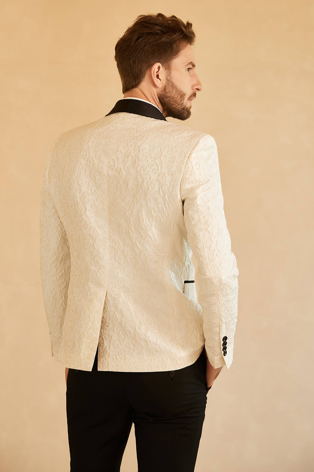 Châle bleu Revers Jacquard Blazer de bal masculin à un bouton