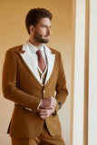 Peak Lapel Single Button Brown Costumes de mariage pour hommes