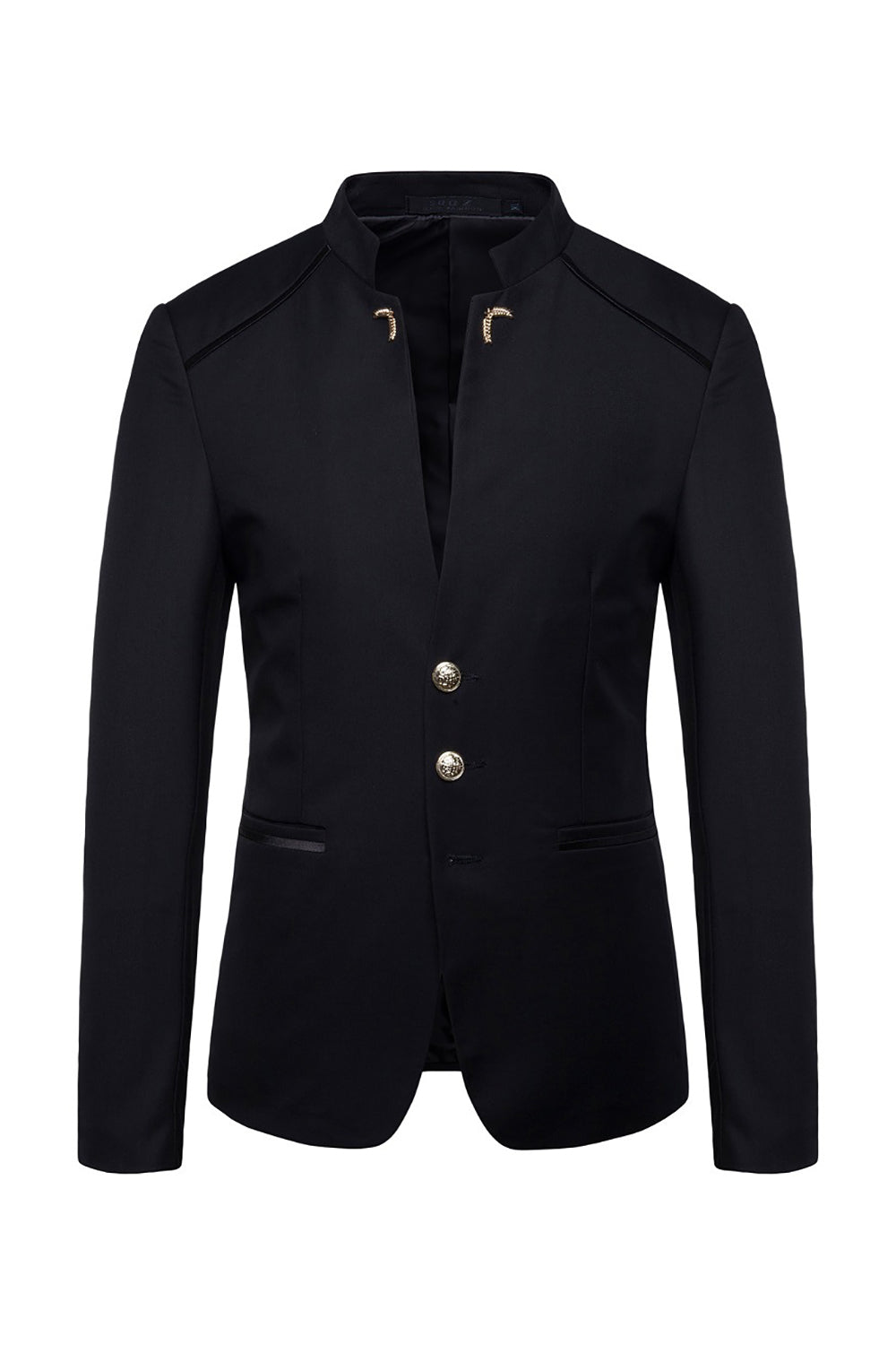 Navy Stand Collar Single Breasted Blazer pour hommes