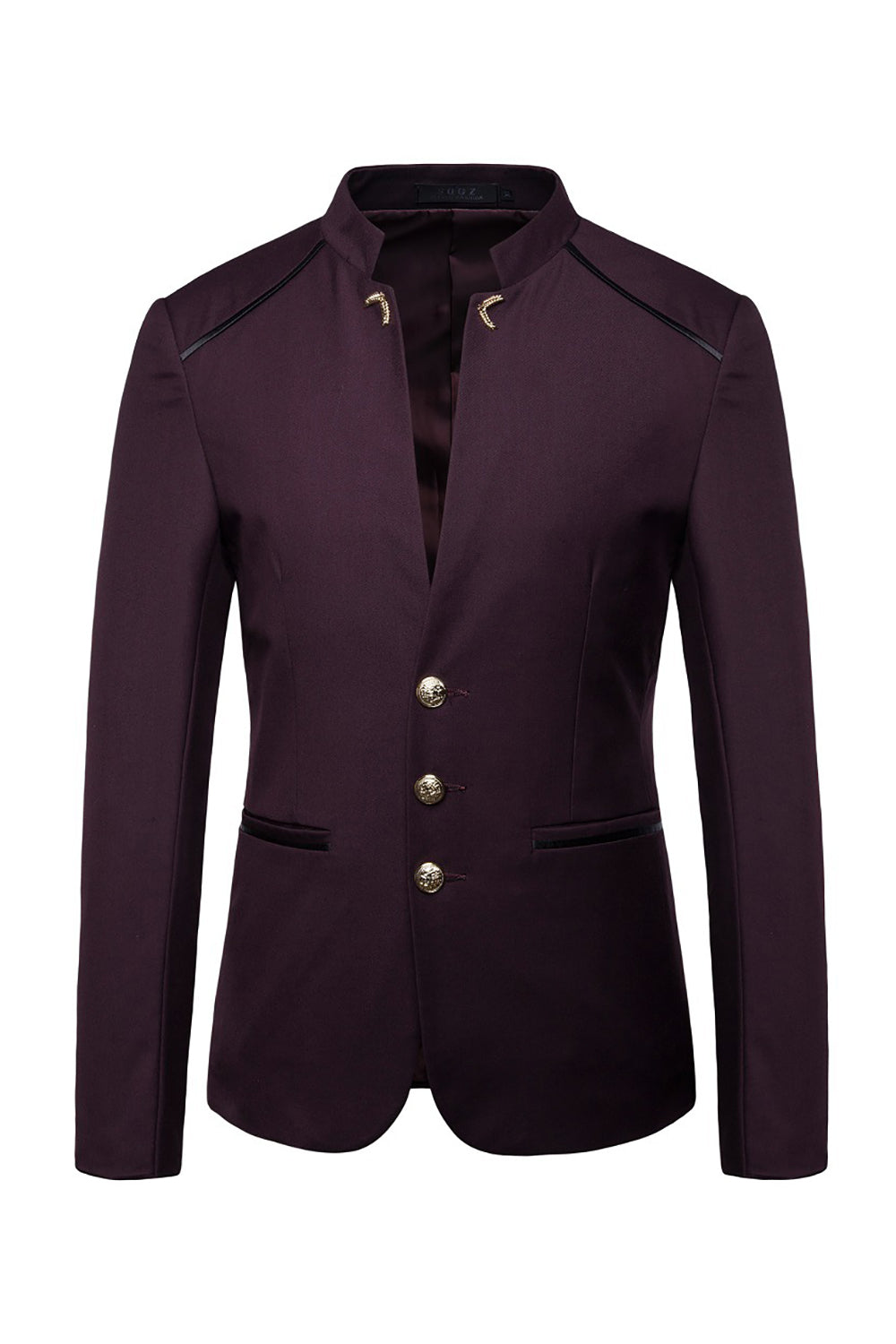 Navy Stand Collar Single Breasted Blazer pour hommes