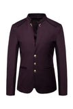 Navy Stand Collar Single Breasted Blazer pour hommes