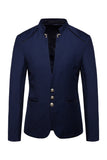 Navy Stand Collar Single Breasted Blazer pour hommes