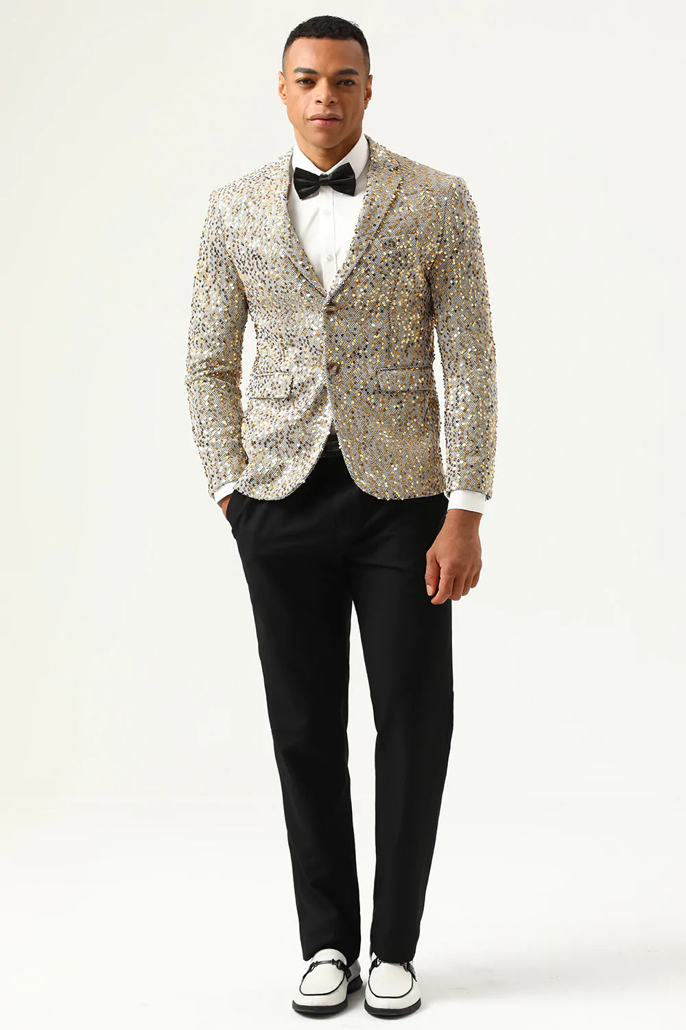 Paillettes de champagne scintillantes Revers crantées Blazer de bal pour hommes