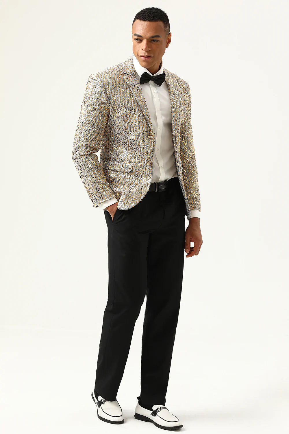 Paillettes de champagne scintillantes Revers crantées Blazer de bal pour hommes