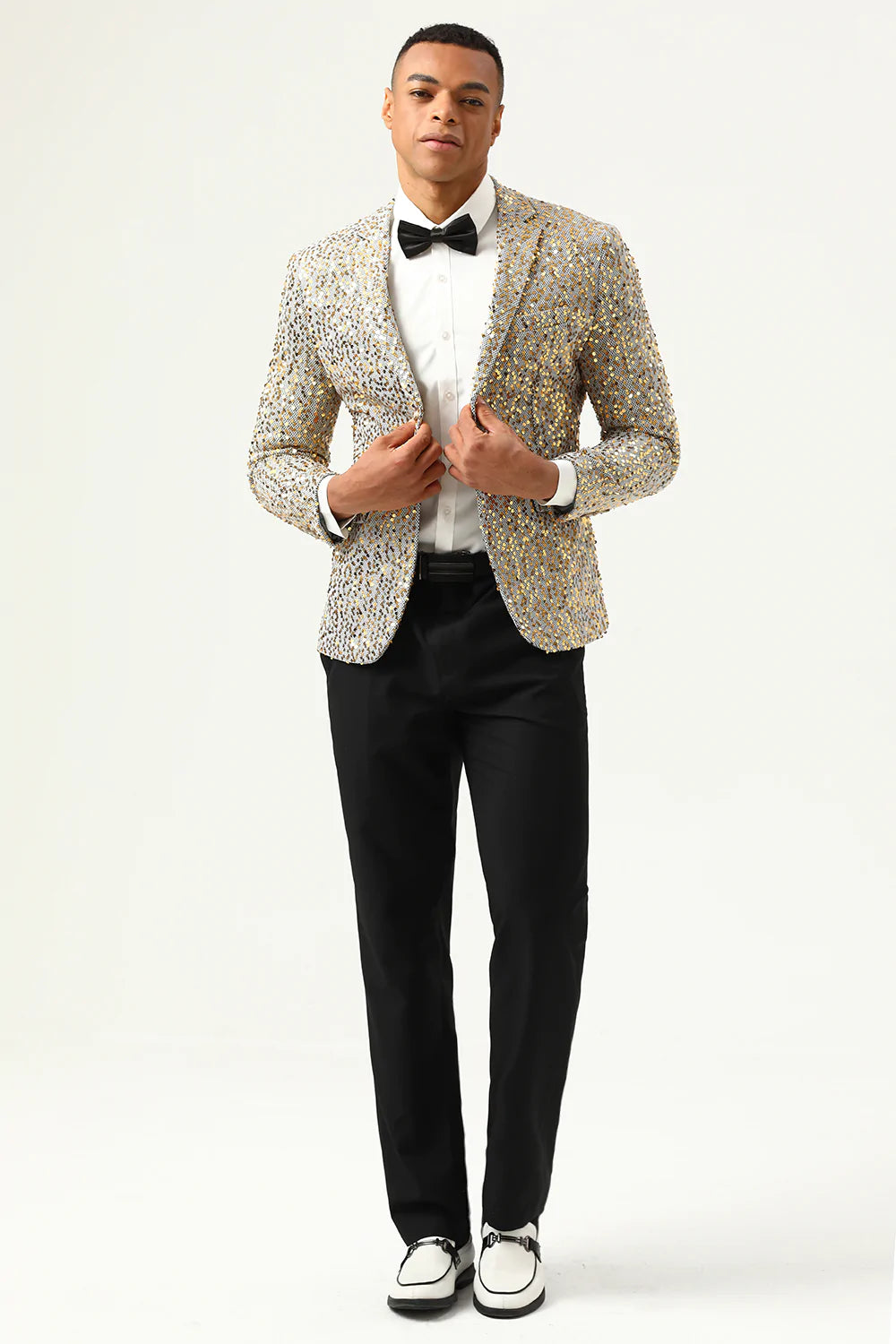 Paillettes de champagne scintillantes Revers crantées Blazer de bal pour hommes