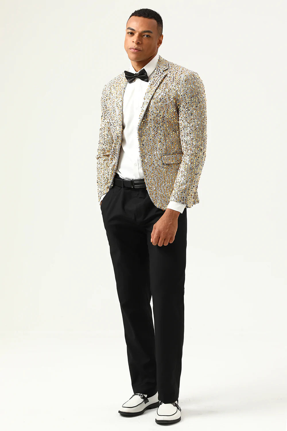 Paillettes de champagne scintillantes Revers crantées Blazer de bal pour hommes