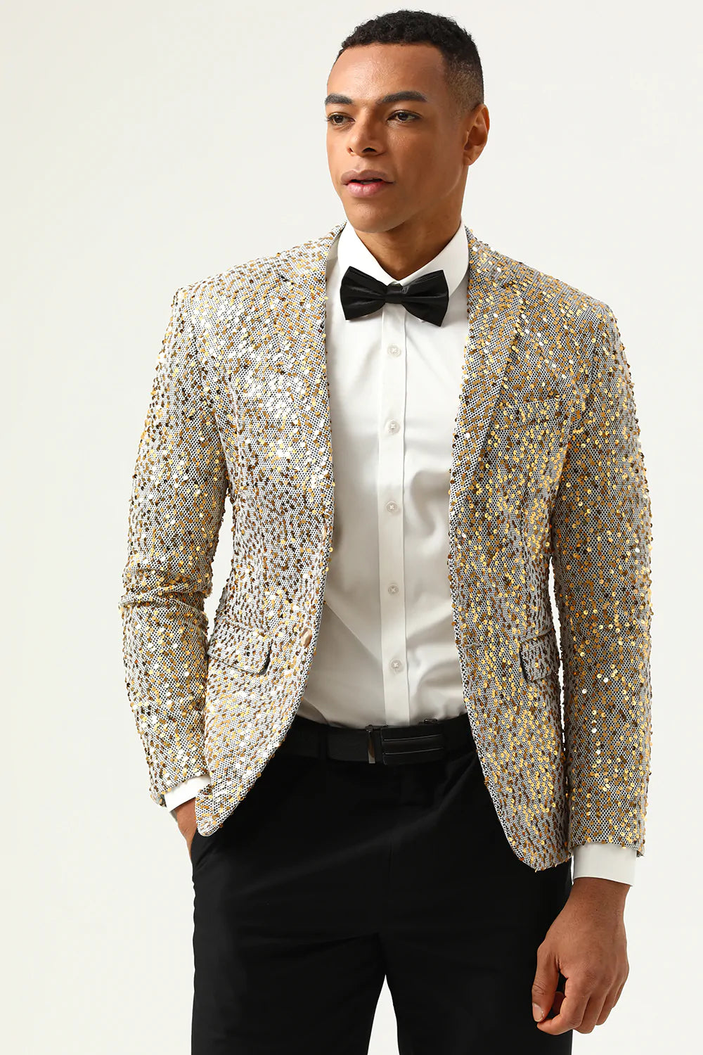 Paillettes de champagne scintillantes Revers crantées Blazer de bal pour hommes