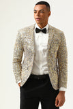 Paillettes de champagne scintillantes Revers crantées Blazer de bal pour hommes