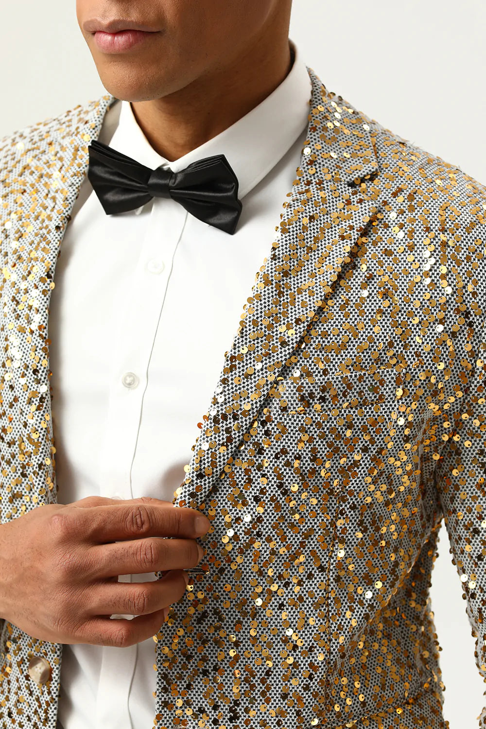 Paillettes de champagne scintillantes Revers crantées Blazer de bal pour hommes