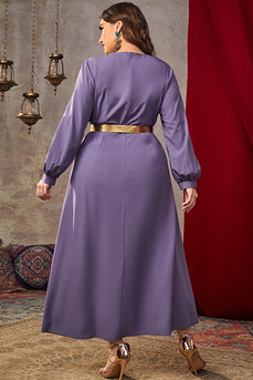 Taille Plus Purple Caftan Marocain avec manches longues