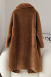 Marron Revers Entonné Long Manteau en laine teddy