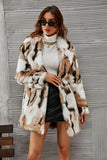 Blanc et Marron Châle Lapel Midi Faux Fur Shearling Manteau