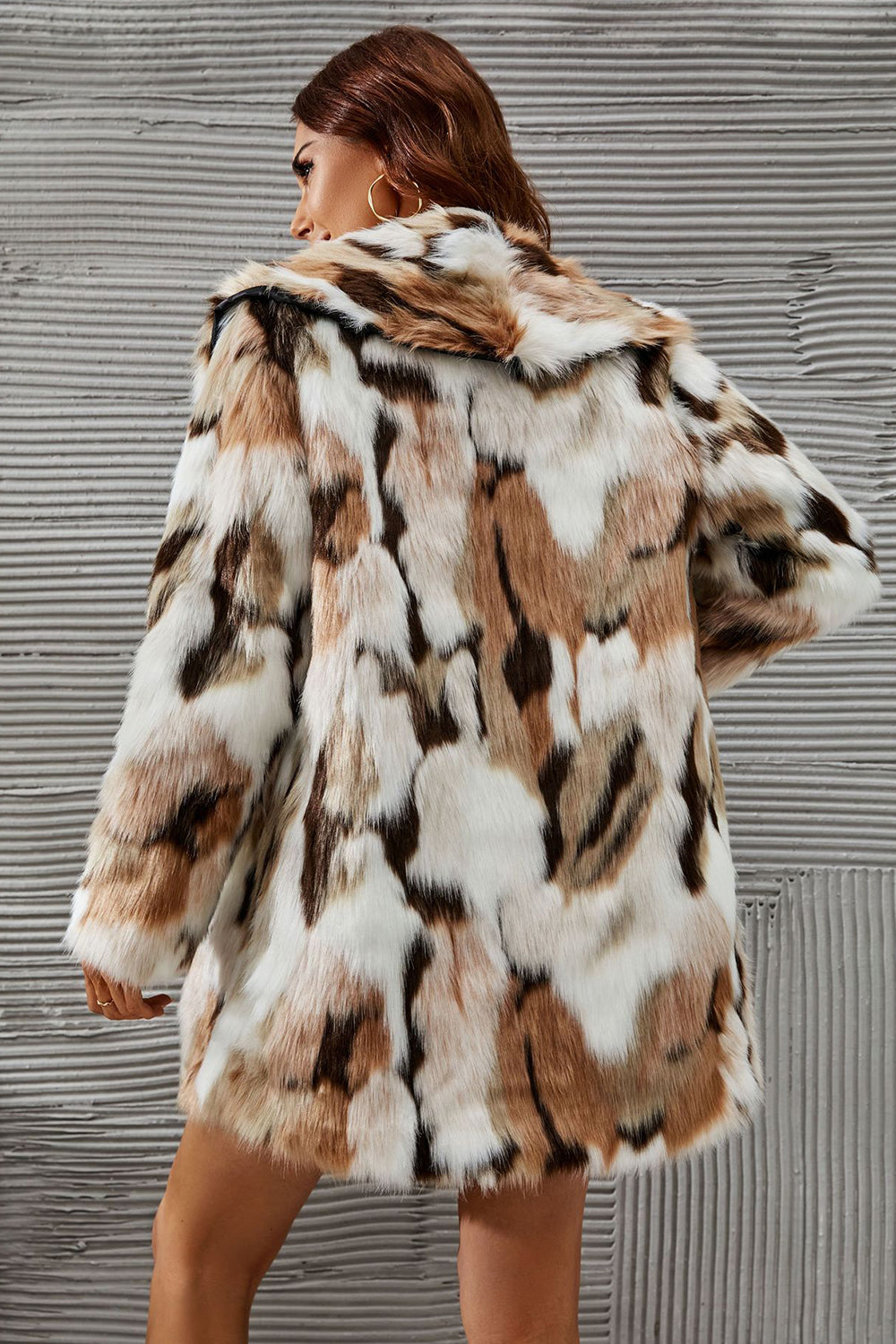 Blanc et Marron Châle Lapel Midi Faux Fur Shearling Manteau
