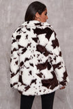 Motif de vache blanche Midi Fausse fourrure Shearling Manteau
