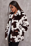 Motif de vache blanche Midi Fausse fourrure Shearling Manteau