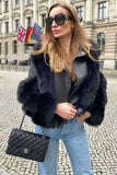 Veste en similicuir en cuir de fausse fourrure recadrée noire