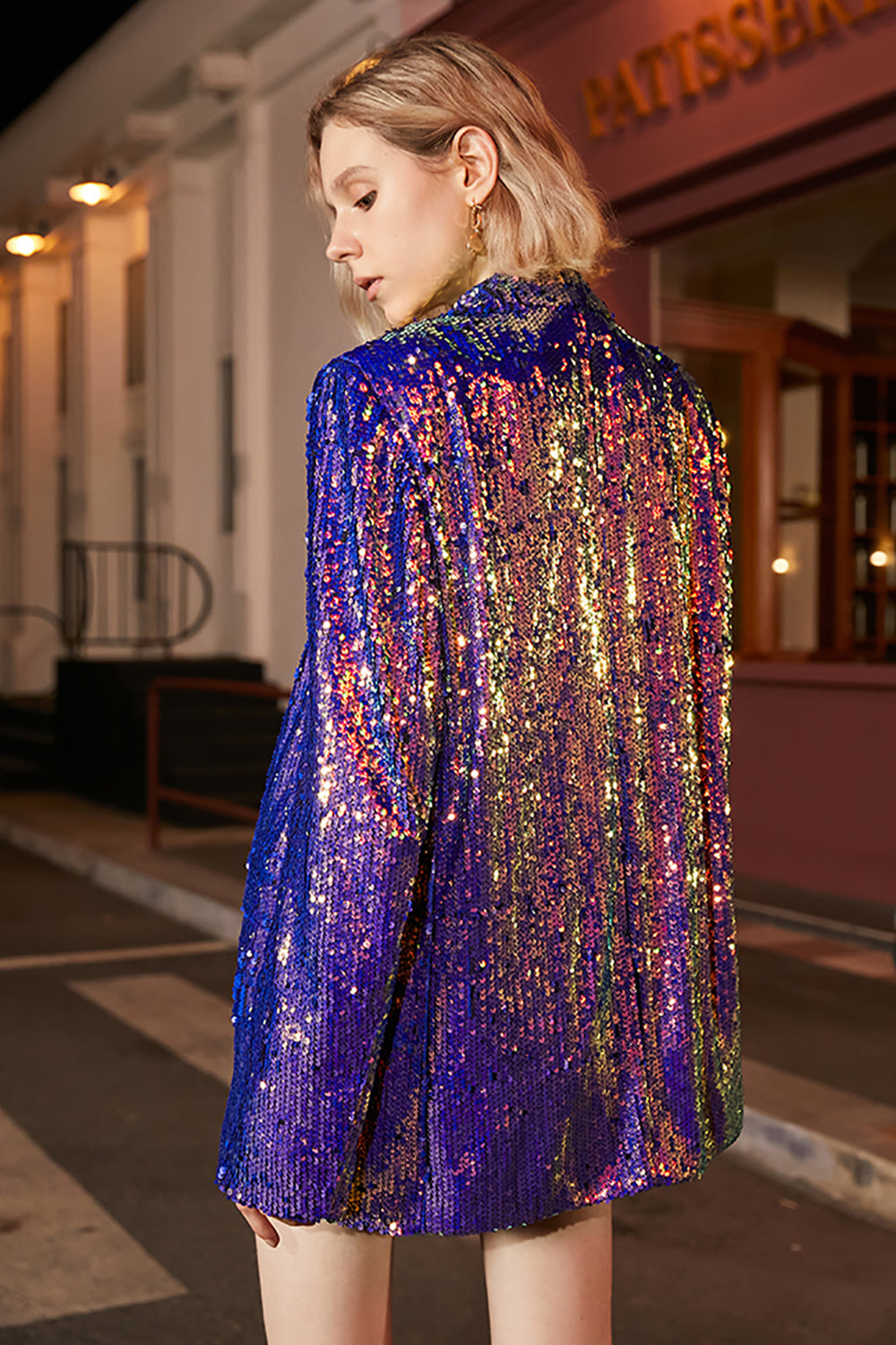 Paillettes violettes scintillantes Blazer de bal surdimensionné pour femmes