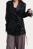 Charger l&#39;image dans la galerie, Paillettes noires  Femmes Bal Blazer Soirée avec plumes
