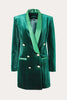 Charger l&#39;image dans la galerie, Velours vert foncé Blazer de soirée femme à double boutonnage