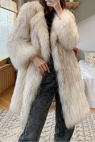 Manteau en fausse fourrure blanc à l’avant ouvert et moelleux long shearling