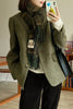 Charger l&#39;image dans la galerie, Blazer vert en tweed à revers cranté pour femmes