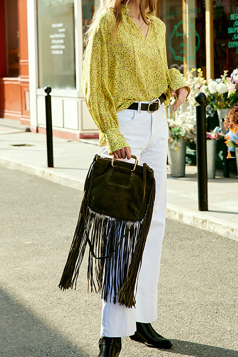 Chemisier en soie surdimensionné en soie jaune