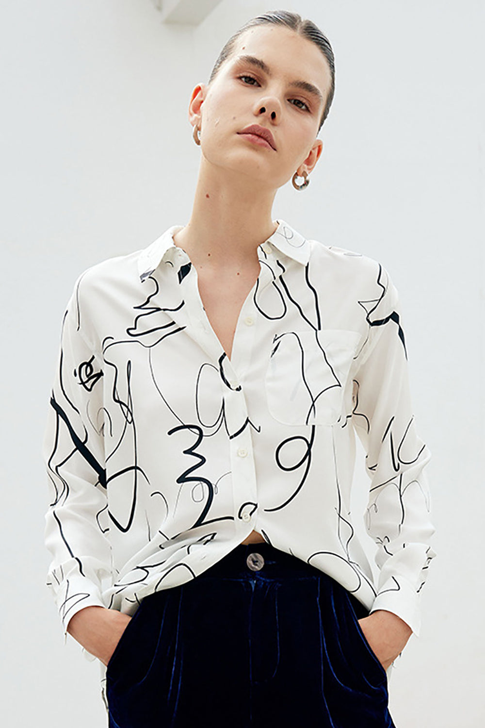 Chemisier pour femme en soie imprimée blanche