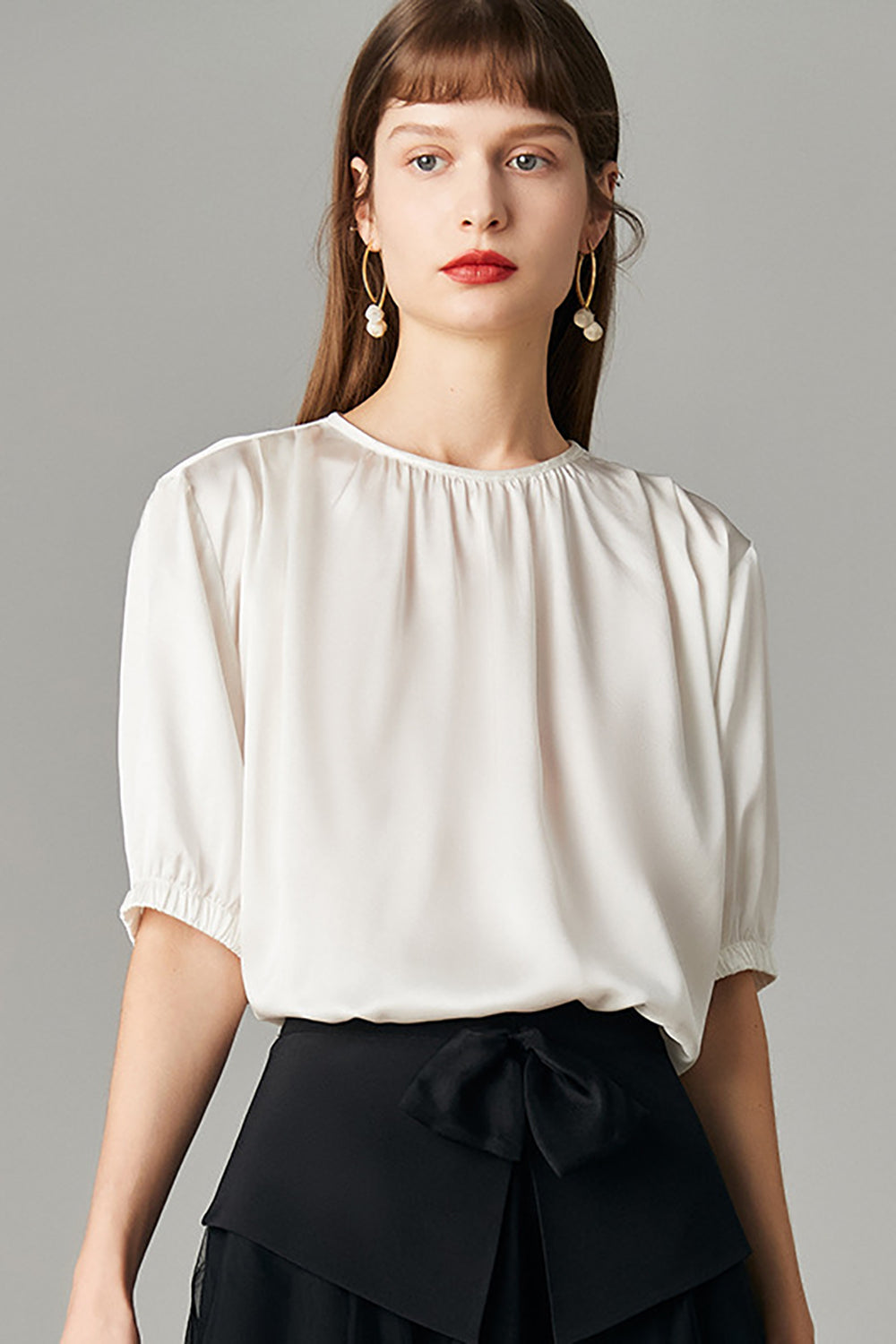 Chemisier marron surdimensionné en soie femme