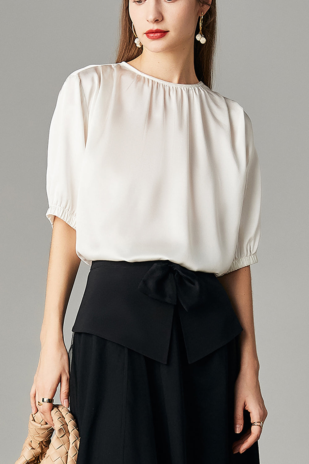 Chemisier marron surdimensionné en soie femme