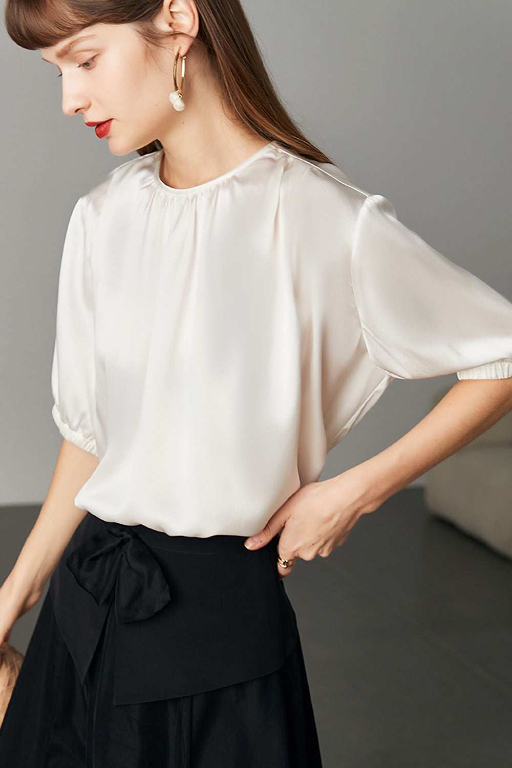 Chemisier marron surdimensionné en soie femme