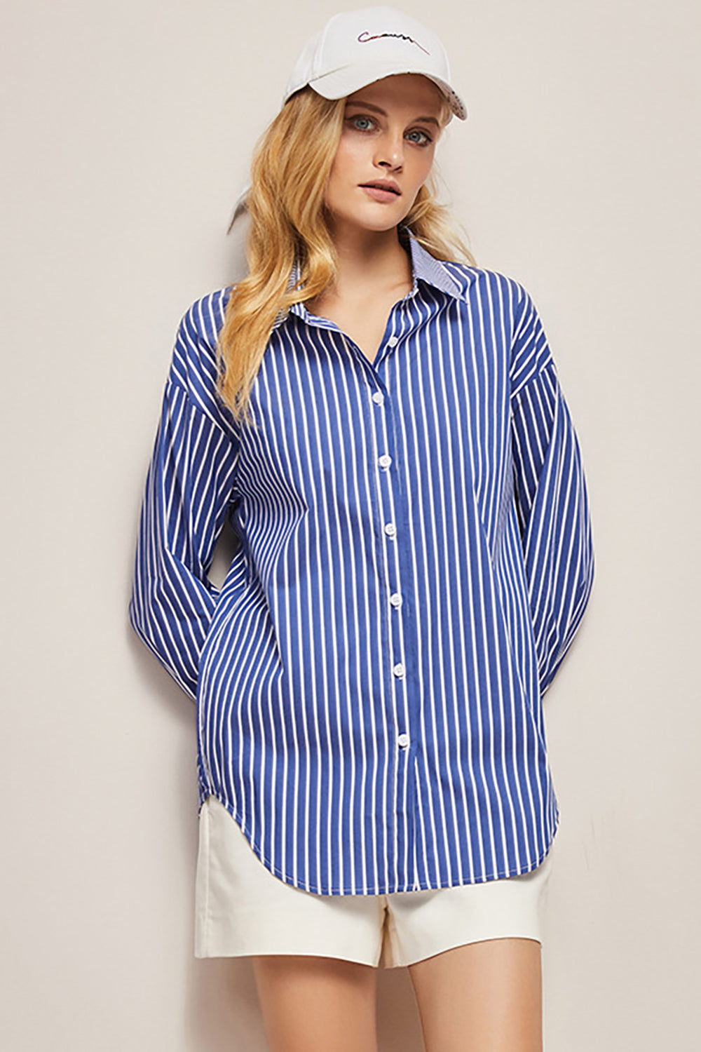 Chemise bleue surdimensionnée pour femmes popeline