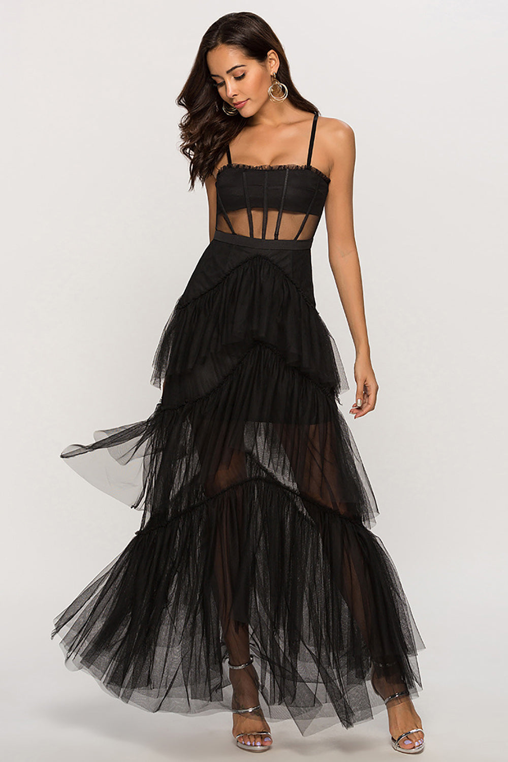 Corset noir Tulle long robe longue robe