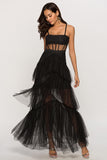 Corset noir Tulle long robe longue robe