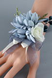 Corsage de poignet bleu gris et hommes boutonnière ensemble pour la fête de mariage de bal