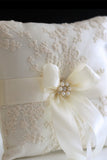 Dentelle Ivoire Perle Bowknot Bague Bearer Oreiller