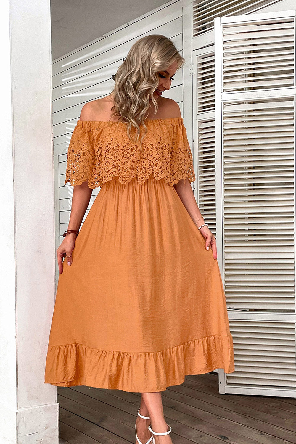 Robe maxi bohème à creux orange