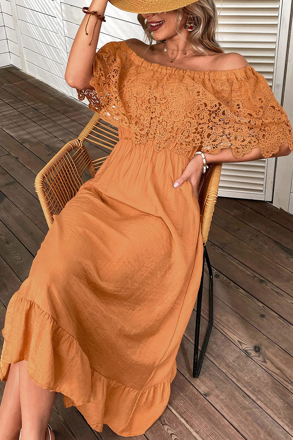 Robe maxi bohème à creux orange
