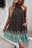 Halter Neck Bohemian Style Robe d’été imprimée verte