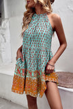 Halter Neck Bohemian Style Robe d’été imprimée verte