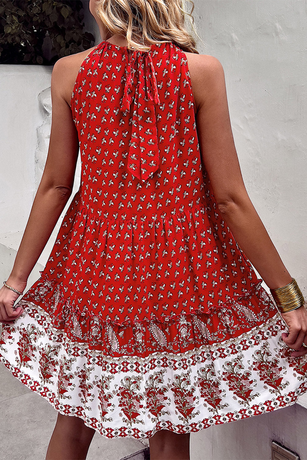 Halter Neck Bohemian Style Robe d’été imprimée verte