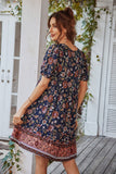 V Col Bohème Style Imprimé Robe d’été bleue