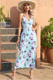 Robe d’été Boho Maxi à col V floral bleu
