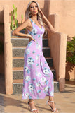 Robe d’été Boho Maxi à col V floral bleu