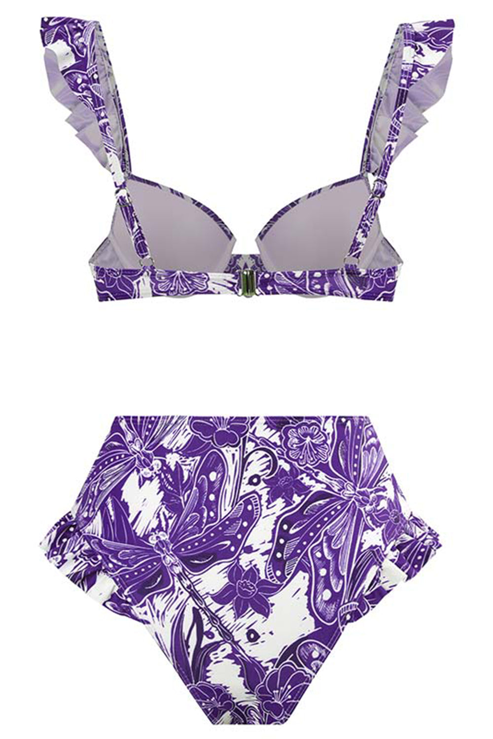 3 pièces bleu imprimé Bikini Set Cravate Robe de plage