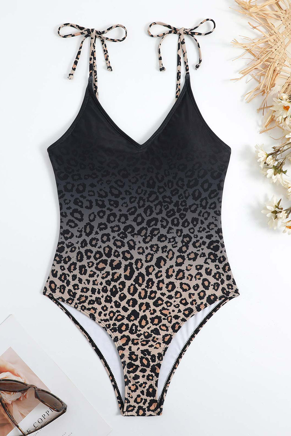 Maillot de bain marron une pièce avec jupe de plage