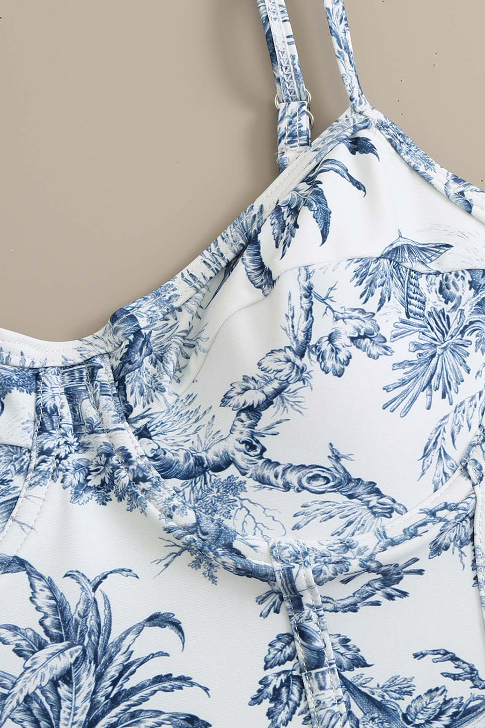 Maillot de bain taille haute taille une pièce imprimé bleu