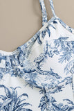 Maillot de bain taille haute taille une pièce imprimé bleu