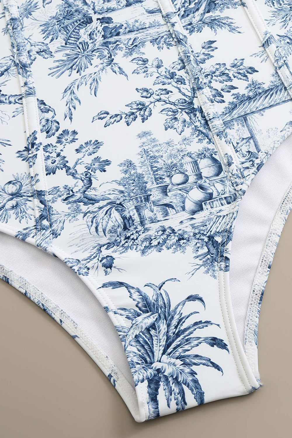 Maillot de bain taille haute taille une pièce imprimé bleu