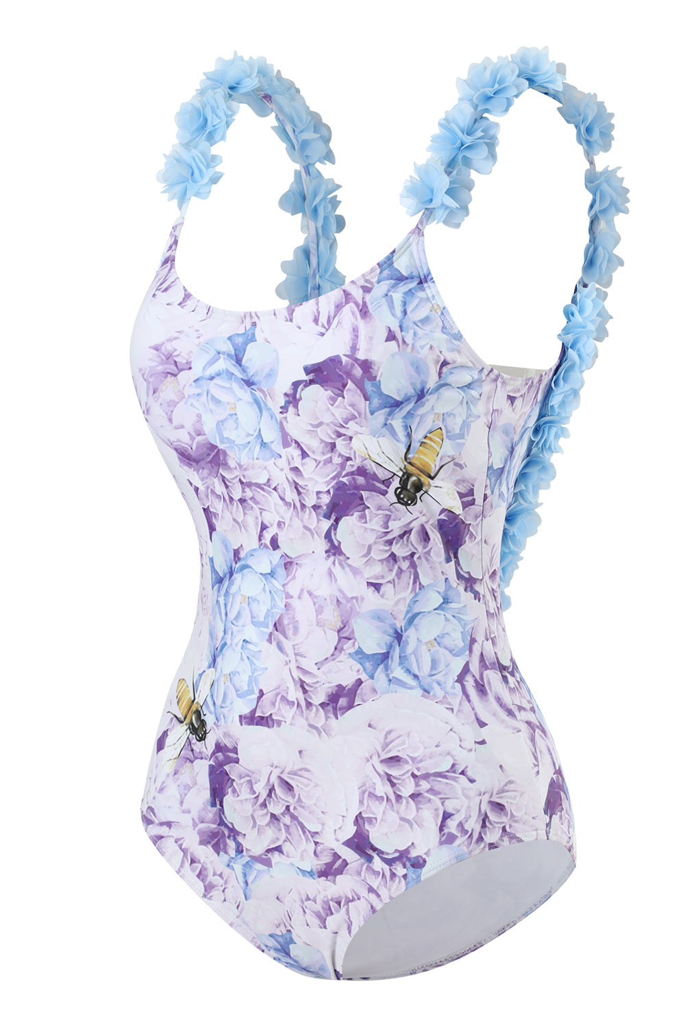 Maillot de bain taille haute taille bleue une pièce avec fleurs